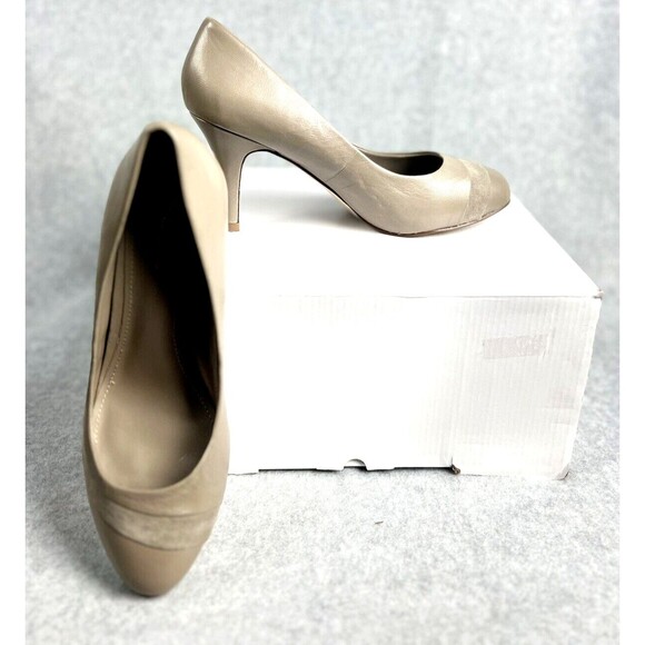 Aldo Shoes Tan Suede Faux Leather Pumps Almond Toe Heels Twee - Picture 2 of 15